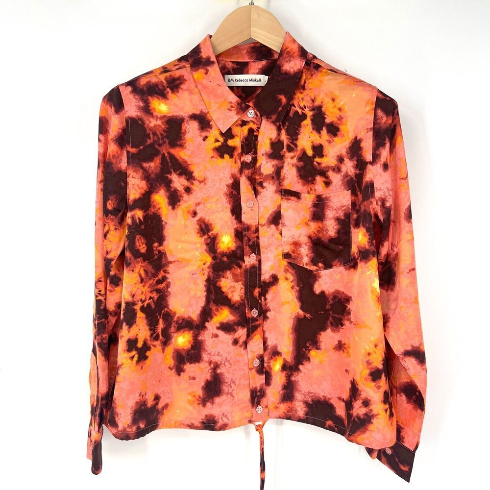 REBECCA MINKOFF Blouse Top Womens Petite Size PL Button Up Long Sleeve Satin NWT